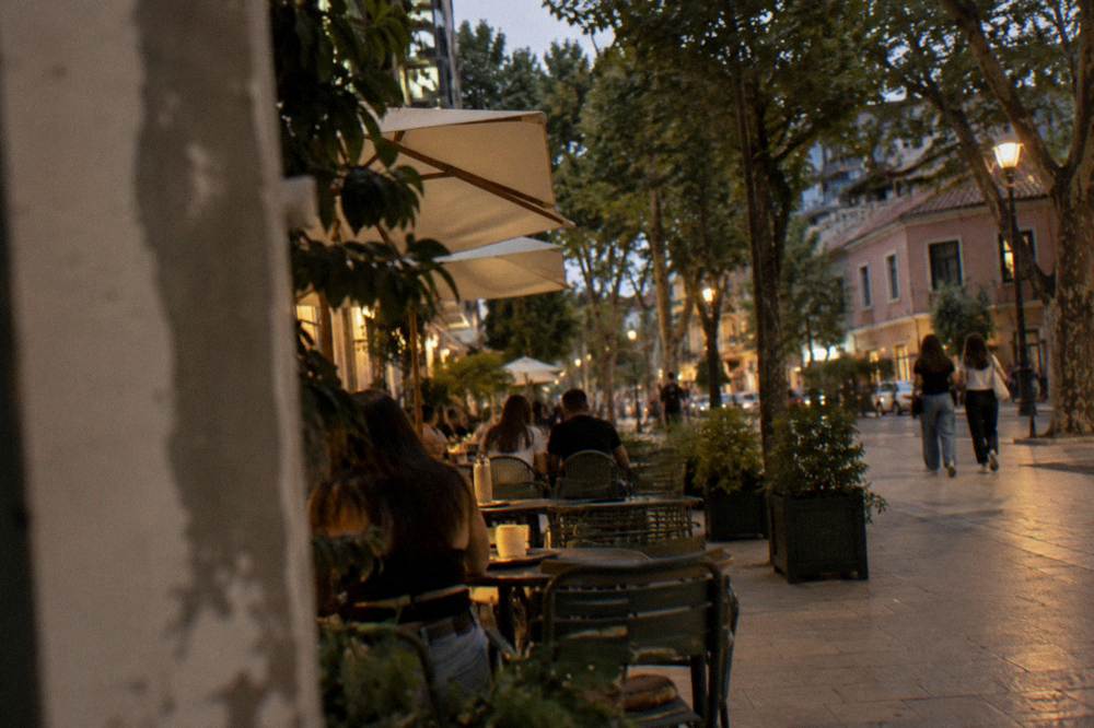 Quiet lit street at night