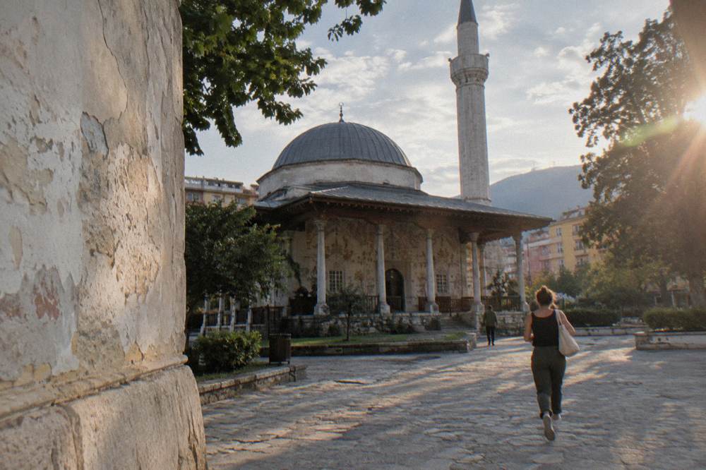 The exterior frescoes of the small Et'hem Bey Mosque near Skanderbeg Square