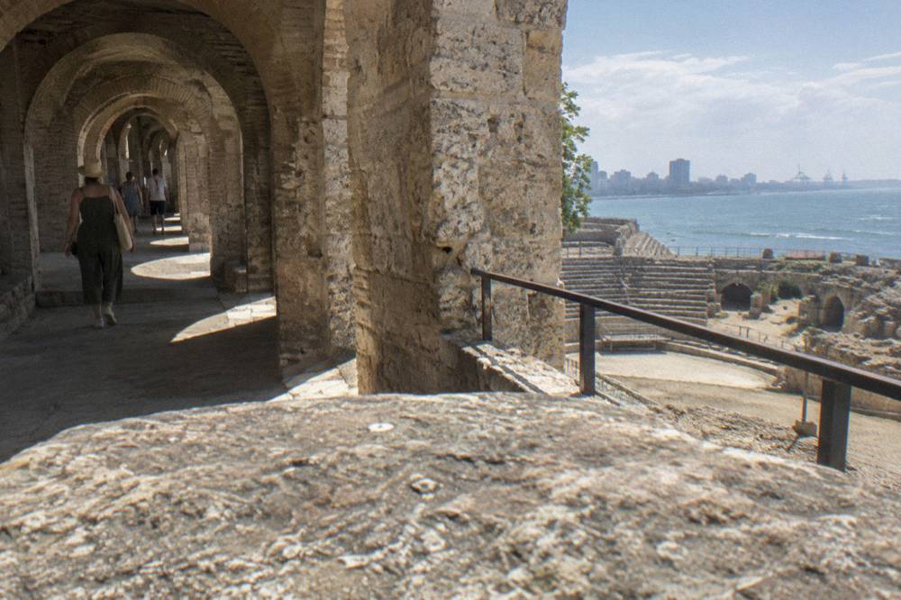 Stone arched corridors inside the Roman amphitheatre of Durres