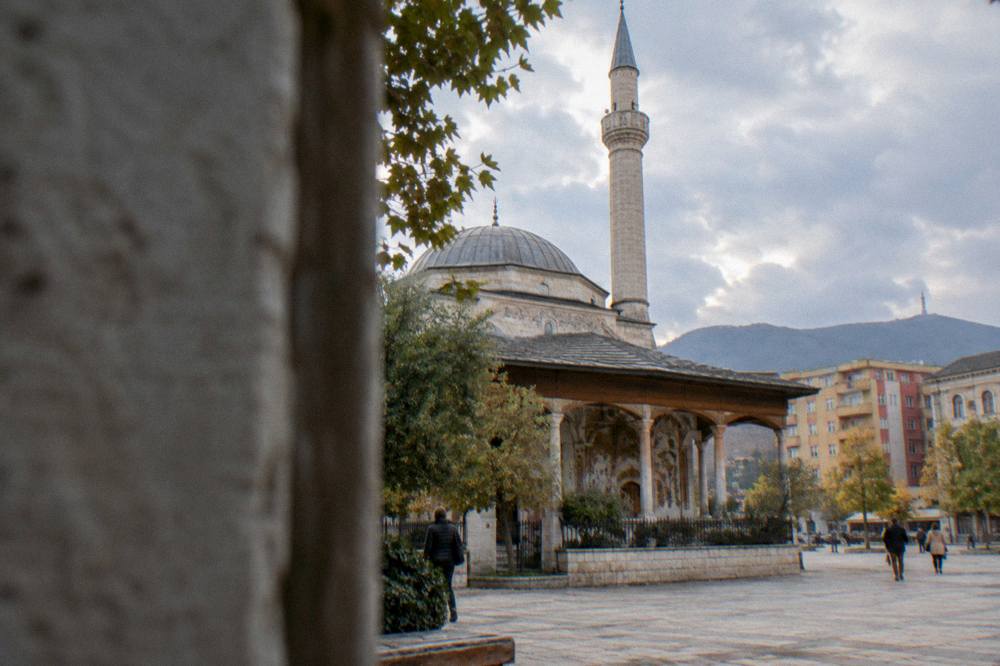 The exterior of the Et'hem Bey Mosque beside Skanderbeg Square in Tirana