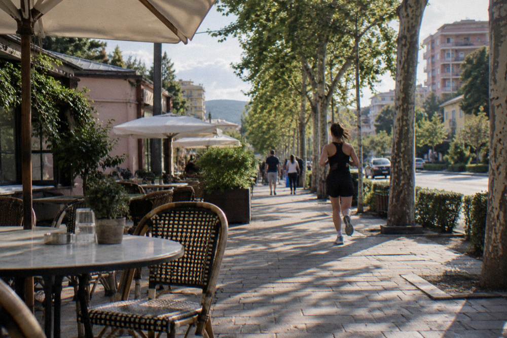 Set restaurant table with empty chairs