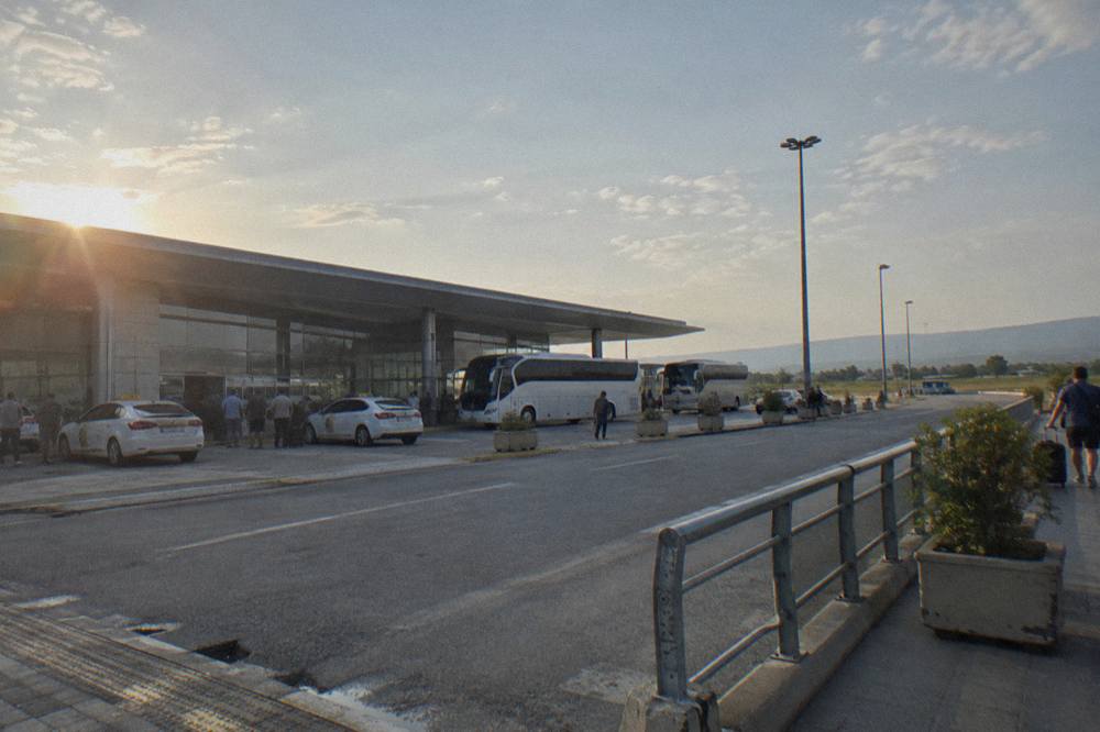 Car rental desks in the arrivals hall of Tirana International Airport